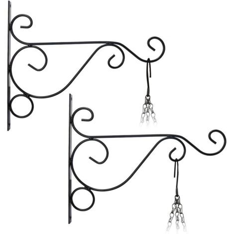 Ahlsen 2Pcs Suspension Mural Crochet Plante(26cm21cm) Suspendre Support de Pot de Fleur Carillons Lanterne Panier de Jardin en Métal pour Décoration de Jardin(Noir)