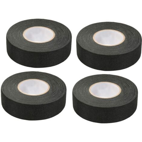 Ahlsen 4 Pièces Noir Ruban Adhésif Auto (1.5 cm x 15 m) - Ruban Chiffon de Voiture, Ruban Adhesif Haute Temperature, Scotch Noir Resistant, Scotch Tissu, Bande de Harnais de Câblage de Voiture