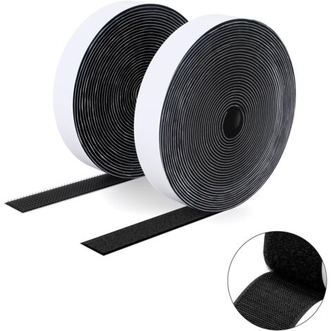 AHLSEN 2 adhésif double face à crochets et à boucles, 20MM x 5M Ruban adhésif autocollant, bandes robustes, ruban à emboîtement pour cadres de photos, moustiquaires, tapis, bricolage - Noir