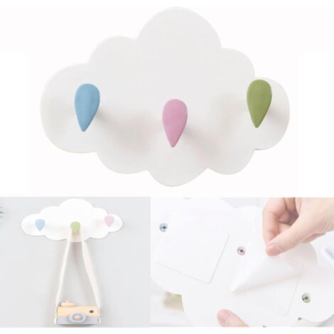 Ahlsen Patère pour Porte-Manteau Enfant Nuage Installation sans Perçage Crochet Mural de Portemanteau mural pour enfant avec 3 crochets pour Cuisine Salle de Bain