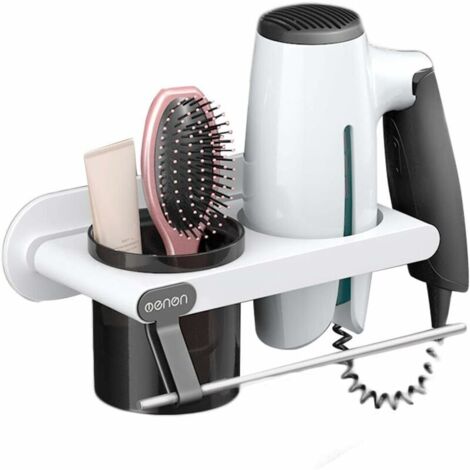 Ahlsen Support Mural pour sèche-Cheveux,Porte Seche Cheveux,Support pour sèche-Cheveux avec Porte-Serviettes,Support pour sèche-Cheveux Multifonctionnel Amovible pour Salle de Bain13cm9cm23cm(Blanc) (1/5)