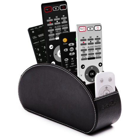 Ahlsen Range Télécommandes à 5 Compartiments - DVD, Blu-Ray, TV, Chaîne Hi-Fi, Roku ou Apple TV - Cuir avec Doublure Suédée - Faible Encombrement pour Séjour ou Chambre (Noir) (1/3)