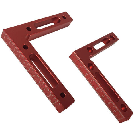 Ahlsen 2pcs Règle de Positionnement à 90 Degrés Règle de Positionnement Rectangulaire Règle en Alliage d'Aluminium pour Travail du Bois Règle Carrée à Angle Droit,rouge ,120120mm (1/5)