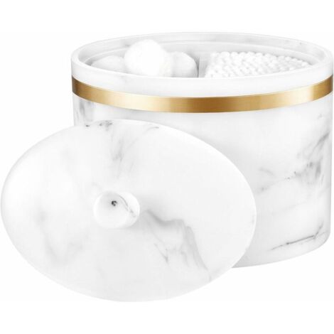 Ahlsen Boîte à Coton, Distributeur Conteneur Doré de Maquillage en Ovale Coton-Tige à 2 Compartiments, Organisateur de Beauté Boîter à Bijoux pour Comptoir Salle de Bain Toilettes- Blanc(8.8X9.5cm) (1/5)