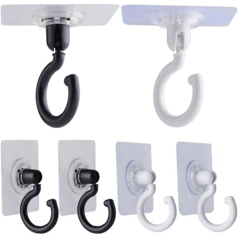 Ahlsen 6 Pcs Adhésif Moustiquaire Crochets de Plafond et Crochets Muraux Pivotant au Plafond Tourner 360°/180° Crochets Montés pour Suspendre de Petites Plantes Serviette Manteau, Blanc Noir (1/4)