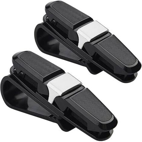 Ahlsen 2PCS Porte-Lunettes de Soleil pour Pare-Soleil de Voiture, Monture de Lunettes avec Clip de Carte de Billet Cintre de Lunettes Universel Rotatif Clip à Double Extrémité pour Voiture (Noir) (1/4)