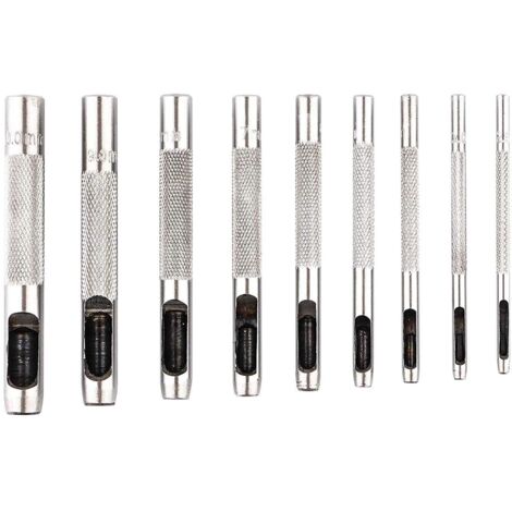 Ahlsen Lot de 9 poinçons creux en acier de 2,5 à 10 mm pour le cuir, pour montres, tissus, ceintures, joints avec sac de rangement (1/5)