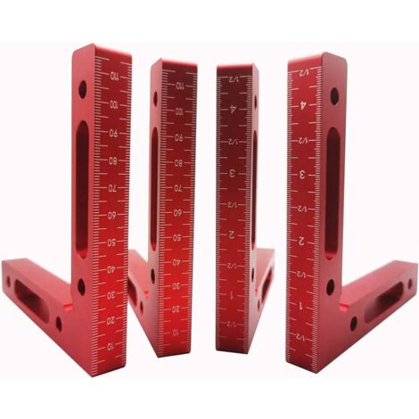 Ahlsen Lot de 4 équerres de positionnement à 90 degrés, 11,9 x 11,9 cm, en alliage d'aluminium, pour menuiserie, pour le serrage de boîtes, cadres photo, étagères, armoires (rouge) (1/5)