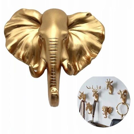 Ahlsen – Porte-manteau mural éléphant doré en résine ABS – Charge maximale 2 kg – Installation sans trous – Pour manteaux, chapeaux, serviettes