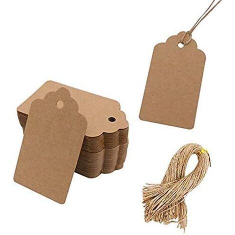 Ahlsen 100pcs étiquettes-cadeaux en papier kraft avec ficelle, étiquettes de sacs-cadeaux vierges étiquettes de prix (marron) (1/5)