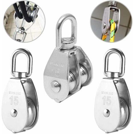 Ahlsen 3PCS Poulie Double inox pivotant Double poulie,Poulie de Levage Rouleau de Chargement,Poulie en Acier Inox,Poulie Simple Bloc,Poulie Simple en Acier Inoxydable,Poulie de levage (1/5)