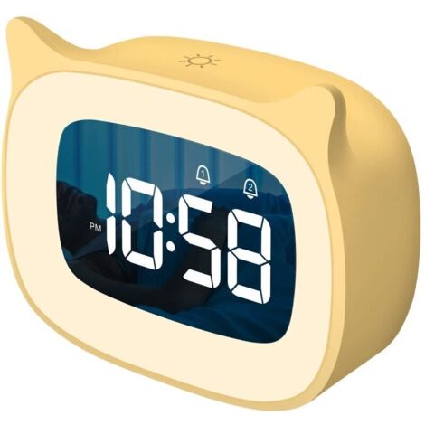 Ahlsen Réveil pour enfants avec veilleuse dégradée, horloge numérique mignonne avec oreilles de chat pour garçons et filles, (jaune). (1/5)