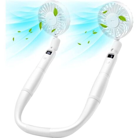 Ahlsen Ventilateur Nuque et Ventilateur à Main, 2 En 1 Ventilateur de Cou Rechargeable avec écran LED, Ventilateur Portable Réglable à 360°, Idéal pour Bureau, Voyage, en Plein Air (White)