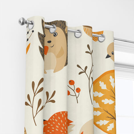 Lot De 2 Rideaux Occultants Thermiques - Motif Renard Forêt Enfant - 140x240 Cm Par Panneau - Œillets 4cm - Polyester