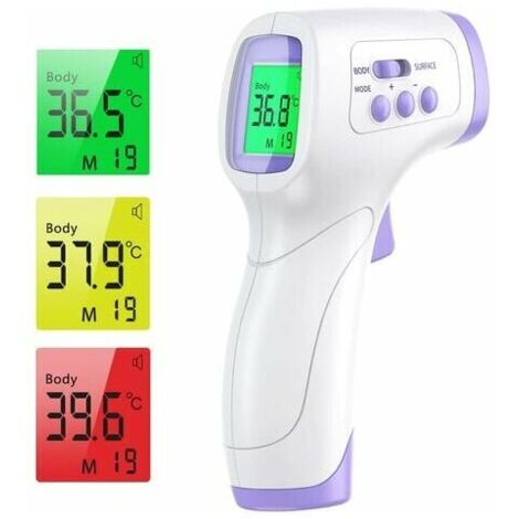 Thermomètre frontal adulte Thermomètre infrarouge avec alerte de fièvre Thermomètre frontal 2 en 1 sans contact avec fonction mémoire, écran LCD