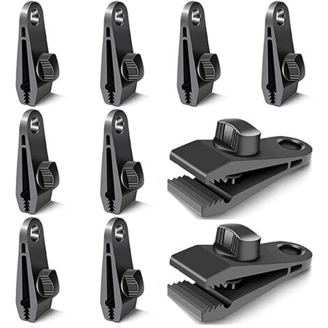 Ahlsen 10 Pièces Clips de Bâche, Pièces de Fixation de Bâche, Crochets de Bâche, Clips de Tente de Camping Coupe-Vent, Accessoires de Clip Coupe-Vent Résistant au Soleil (Noir)