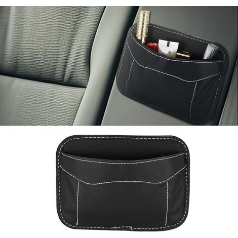 Ahlsen Organisateur de Voiture Latéral Auto-Adhésif, Mini Coffre de Rangement de Siège d'Auto, Pochette de Rangement en Cuir pour Sièges d'Auto, Poche Latérale Dossier pour Téléphone, Clés- Noir
