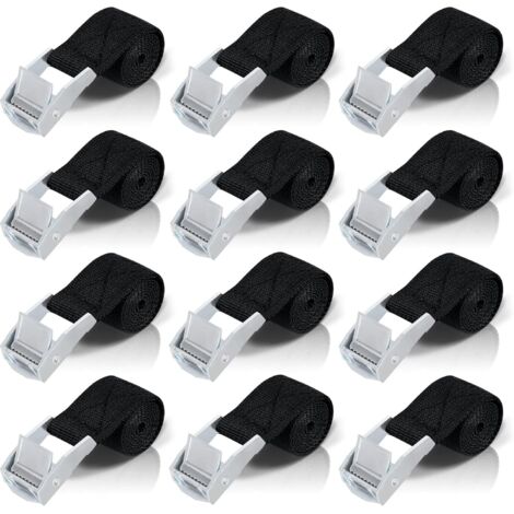 Ahlsen 50CM Sangle d'Arrimage, 12pcs Sangle à Cliquet avec Boucle de Serrage en Alliage de Zinc pour Fixation Moto/Voiture/Porte Vélo/Bagage/Déménagement Puissance de Traction
