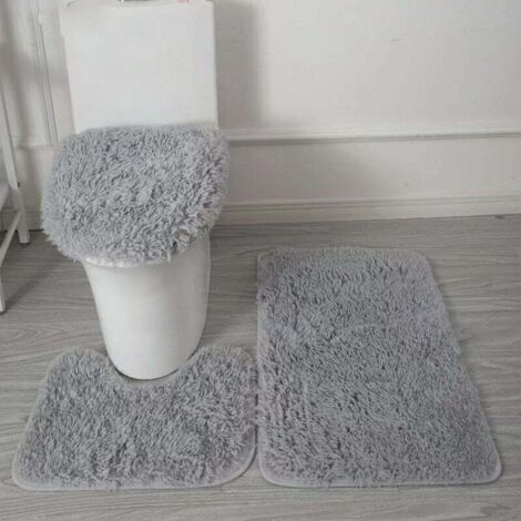 Ensemble de tapis de bain antidérapants – Tapis de douche 50x80cm, tapis en U 40x50cm, couvercle 45x50cm – Fibre polyester respirante (1/5)