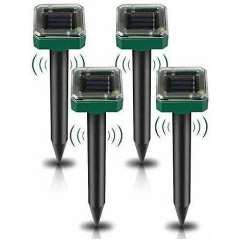 Lot de 4 répulsifs solaires à ultrasons – Éloigne taupes, campagnols, gophers et serpents – Couverture 650 m² – Recharge solaire automatique (1/5)