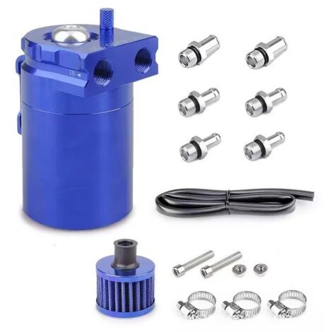 Ahlsen 300ml Aluminium Oil Catch Can Voiture Réservoir Réservoir Séparateur D'air Universel Air Avec Filtre À Air, Tuyau Et Autres Accessoires (Bleu)- (1/5)