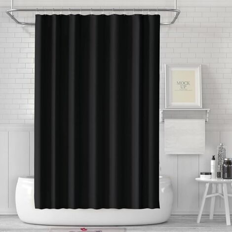 Ahlsen 180 x 180 cm - Rideau de douche anti-moisissure - En tissu imperméable et lavable - Avec 12 anneaux de rideau de douche - Noir
