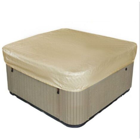 Ahlsen Déstockage Bache d'extérieur pour Spa Housse de Bain à Remous Carrée Etanche Couverture de Spa en Tissu Polyester 190T Anti-poussière Anti-UVavec Un Sac de Rangement ,Beige 207×207×30cm