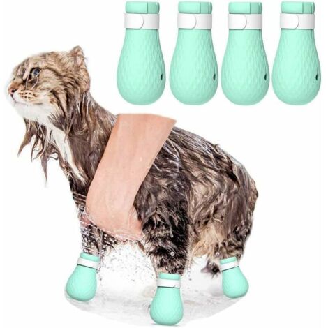Ahlsen Lot de 4 paires de chaussures anti-griffures en silicone pour chat - Pour le toilettage des animaux domestiques - Protection des pattes de chat - Pour la maison, le bain, le rasage, le contrôle