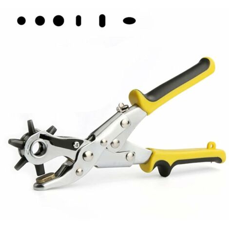 Ahlsen Pince Perforatrice Cuir, Avec base en cuivre, pince poinçonneuse revolver, pour ceinture, tissu, cuir, carton, PVC, 6 poinçons Tailles 3.5mm, 4mm, 4.5mm, 7×3mm, 8×3.5mm, 6×4.5 mm