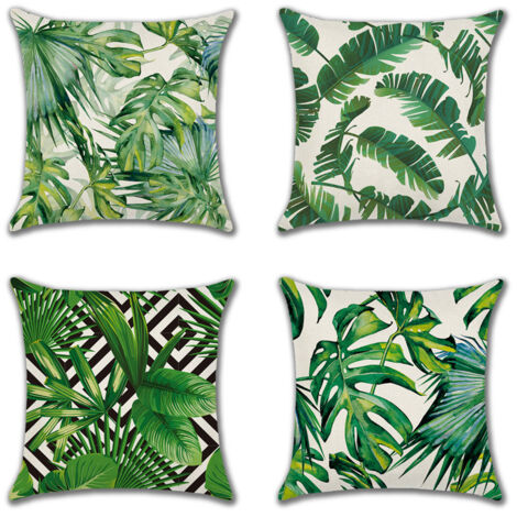 Ahlsen Extérieur Housse de Coussin, Lot de 4 Imperméable Plante Tropicale Verte Motif Canapé Taie d'oreiller pour Patio Jardin Salon Chambre Décoration, 45x45cm (1/5)
