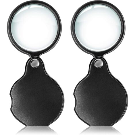 Ahlsen Lot de 2 10x petite loupe de poche mini loupe pliante de qualité supérieure avec couvercle pivotant pour la lecture, la science, les bijoux, les loisirs, les livres, 1,96"