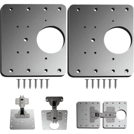 Ahlsen Plaque Reparation Charniere Porte d'armoire,2 Pièces plaque de réparation de charnière de porte de placard de cuisine avec trou, supports de fixation plats en acier inoxydable avec vis