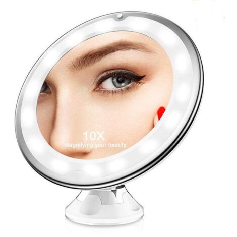 Ahlsen Miroir Grossissant x10 Miroir Maquillage Lumineux LED de Voyage avec Ventouse Miroir Grossissant Mural Rotation à 360° pour Salle de Bain