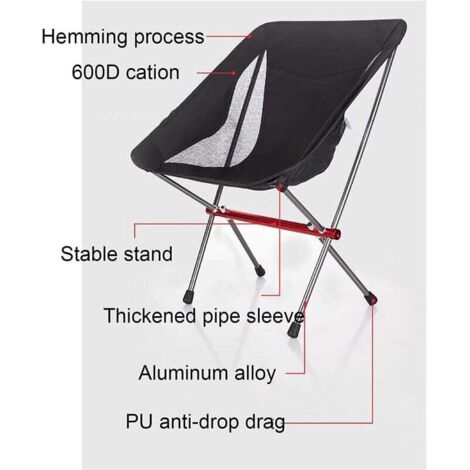 Tabouret De Camping Pliable Portal - Avec Dossier, Porte-gobelet - Noir - Neuf