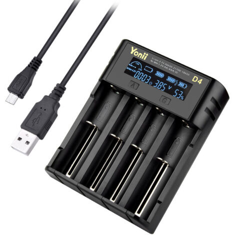 Ahlsen Chargeur de batterie, adapté aux batteries 18650 22650, chargeur de batterie universel à 4 emplacements, adapté à la batterie lithium-ion rechargeable Ni-AH Ni-CD A AA AAA SC F6 10440 14500 (1/5)