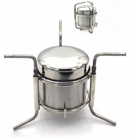 Ahlsen Réchaud à Alcool de Camping Portable Alcool en Acier Inoxydable Cuisinière en Plein Air Pliant Mini Spirit Cooker Pique-Nique BBQ Cookout Poêle, (1/5)