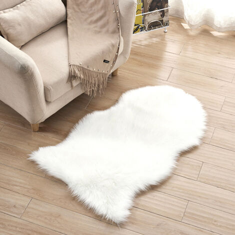 Ahlsen Tapis en fausse peau de mouton super doux pour chambre à coucher, salon, tapis moelleux blanc, 40 x 60 cm