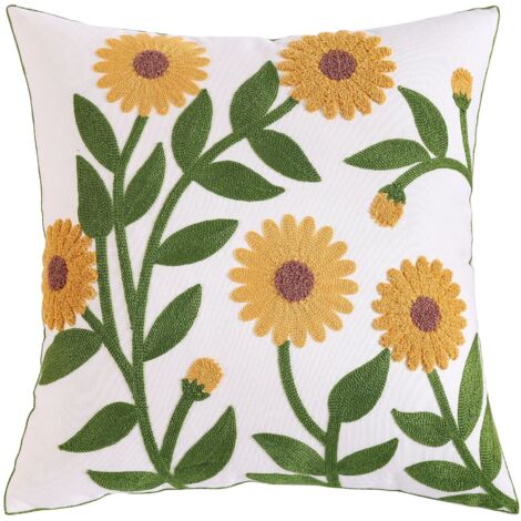 Ahlsen Housses de Coussin Décoratives Brodées 45x 45cm Feuilles Jaunes en Coton Deco pour Chambres Canapé Salon (1/4)