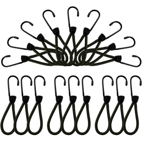 Ahlsen Crochet,Tendeurs Elastique avec Crochets,25 Pièces Crochet Tendeur,Tendeur de Baches Tendeur Noire en Caoutchouc de TensionTendeurs Piscine Elastique Crochet