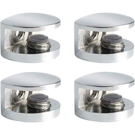 Ahlsen Support Étagère Verre Support d'Étagère Réglable et Adaptable d'Épaisseur de 8-10MM pour Salle de Bain, Fixation Murale à Vis, Finition Chrome Poli en Alliage de Zinc, 4 Pcs (1/5)