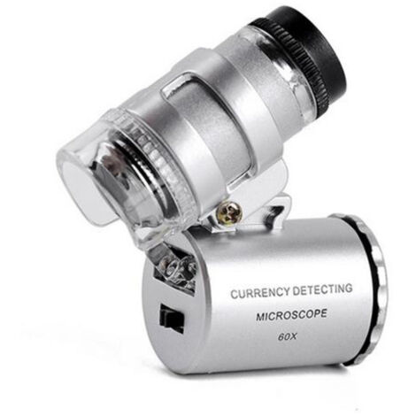 Ahlsen Mini Microscope de Poche 60x Loupe de Poche Portable Bijoutier LED Lampe Loupe-argenté (1/4)