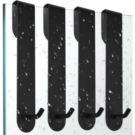 Ahlsen 4 PCS Crochet Douche Inox Porte Serviette Salle de Bain Inox Crochet pour Paroi de Douche Crochets pour Serviettes de Bain Porte Accroche Torchon Cuisine Noir Porte Manteau Porte sans Percage (1/5)