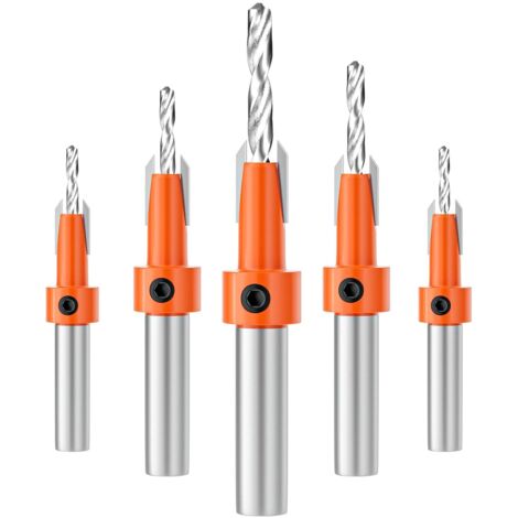 Ahlsen 5pcs Foret Chanfrein à Bois Compteur HSS Conique 10MM Tige Hexagonale, Mèche à Fraiser Jeu de Forets à Chanfreiner pour le Travail du Bois (1/5)