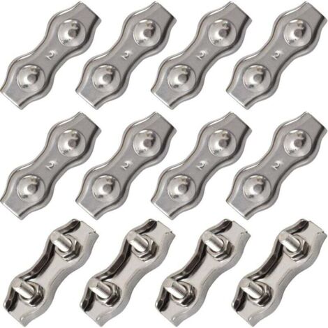 12 PièCes Duplex Pinces En Acier Inoxydable Double Serre CaBles Inox Connecteur De Corde Pince Serre CaBles Duplex Pince M2 Pince De CaBle Pour CaBles De CaBles MéTalliques De 1.5mm,Argent (1/6)