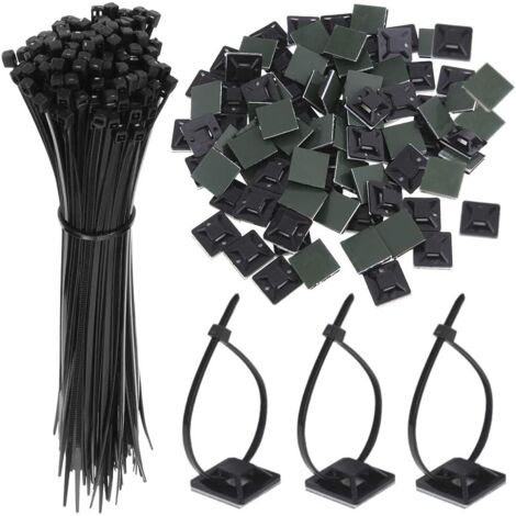 AHLSEN 100PCS Zip Tie Adhésifs Noir Collier de Serrage Supports Auto-Adhésifs 150mm x 2.5mm, Base de Serre-Câbles avec Attache Cable Universel à Usages Multiples (1/5)