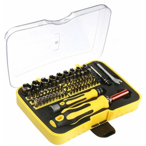 Ahlsen Tournevis de précision, outil de réparation de kit de tournevis portable 70 en 1 pour ordinateur portable/lunettes/montre/smartphone (jaune) (1/5)