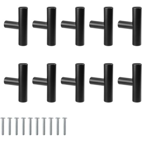 Ahlsen Boutons de Portes pour Placards, 10 Pièces Bouton de Meuble Inoxydable Tubulaires, Bouton de Tiroir Noir, pour Armoires, Vanités (1/3)