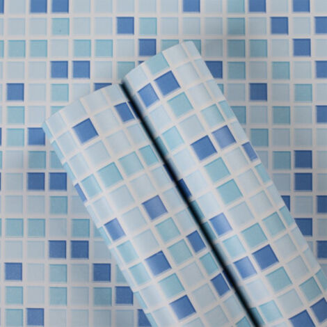 Ahlsen Papier Peint Carrelage Autocollant Bleu 61x100 cm Style Mosaïque Sticker Mural Film Décoratif Imperméable pour Carreaux de Mur de Salle de Bains et de Cuisine