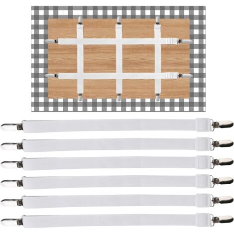 Ahlsen Lot de 6 pinces à nappe invisibles pour extérieur, pinces à nappe invisibles, pinces à bande élastique pour fixer une nappe, une table de pique-nique, un canapé-lit (blanc) (1/5)
