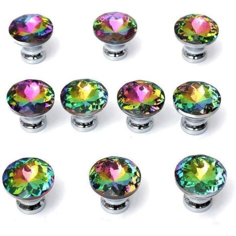 Ahlsen Lot de 10 Poignées Bouton en Verre Cristal Diamant pour Placard Tiroir porte,30mm(Lot de 10) (Multicolore)
